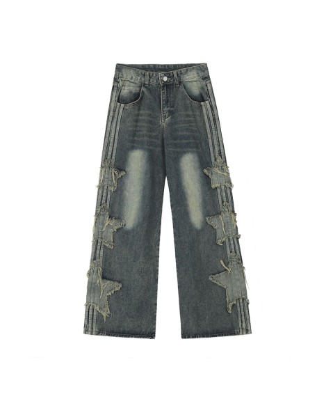 Street fashion men's distressed denim casual pants