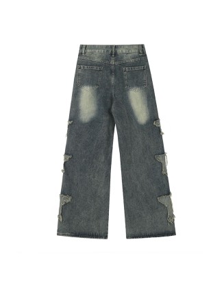 Street fashion men's distressed denim casual pants