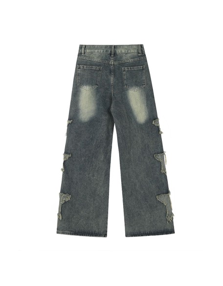 Street fashion men's distressed denim casual pants