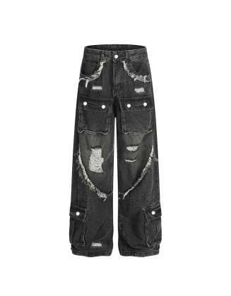 Streetwear Men's Solid Color Cotton Workwear Jeans