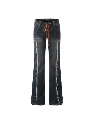 Women's mid-rise straight-leg composite denim pants with slight flare