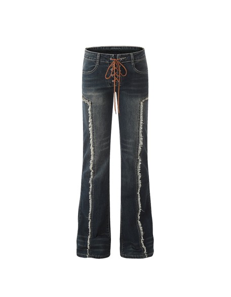 Women's mid-rise straight-leg composite denim pants with slight flare
