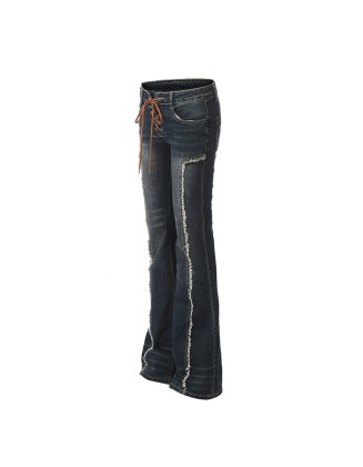 Women's mid-rise straight-leg composite denim pants with slight flare