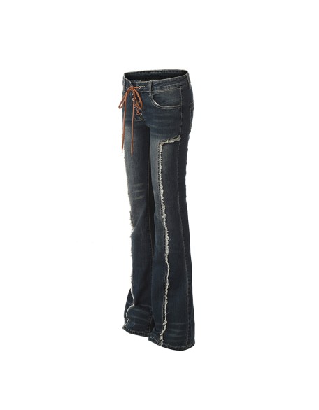 Women's mid-rise straight-leg composite denim pants with slight flare