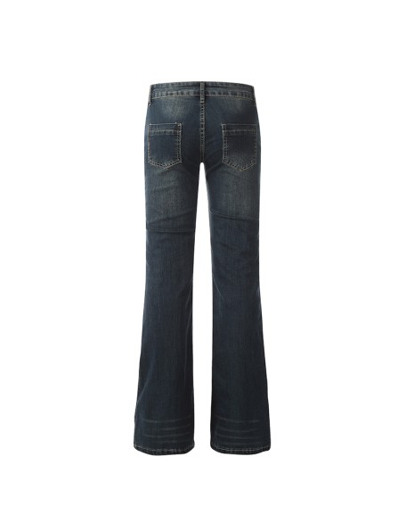 Women's mid-rise straight-leg composite denim pants with slight flare