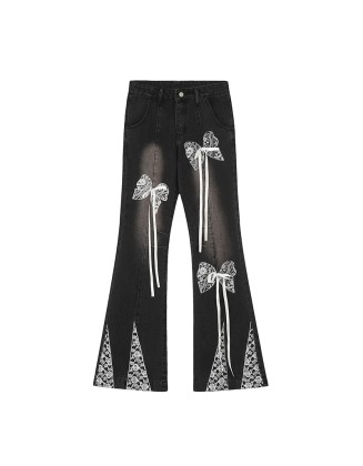 Street fashion butterfly-decorated straight-leg jeans