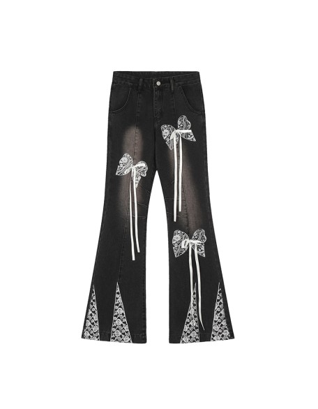 Street fashion butterfly-decorated straight-leg jeans