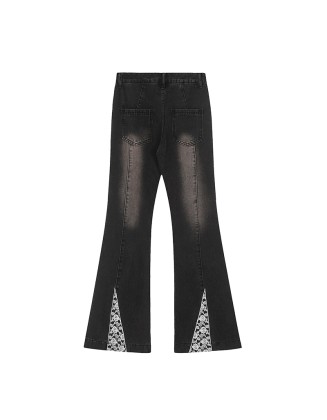 Street fashion butterfly-decorated straight-leg jeans