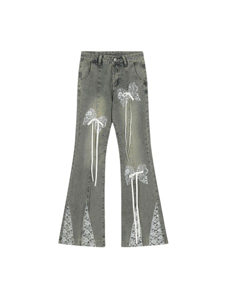 Street fashion butterfly-decorated straight-leg jeans