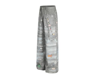 Fashionable printed straight leg pants Women's denim casual pants