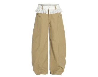 Elegant women's cotton trousers, plain-colored casual trousers