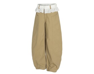 Elegant women's cotton trousers, plain-colored casual trousers