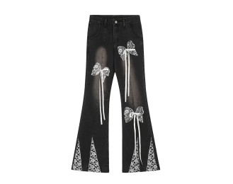 Street fashion butterfly-decorated straight-leg jeans